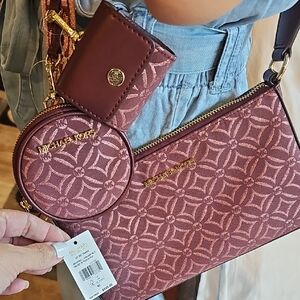 Michael Kors Burgundy Patterned Crossbody Bag Set